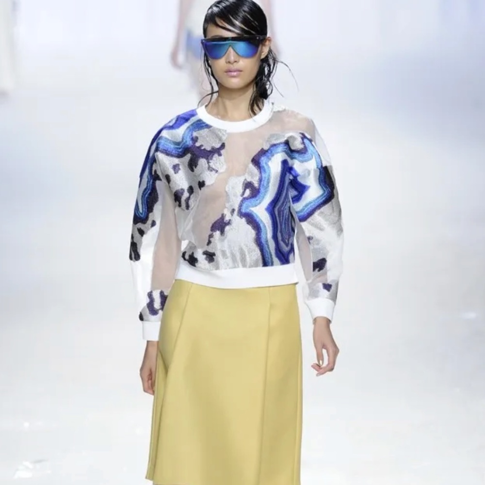 3.1 Phillip Lim Runway Geode Embroidered Sheer Organza Top Ivory